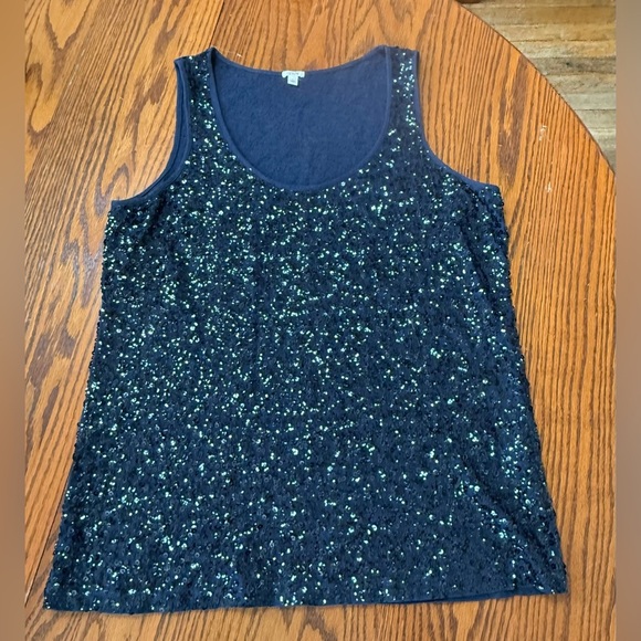 J. Crew Navy Blue Sequin Sleeveless Tank Top Size Large - Picture 7 of 11